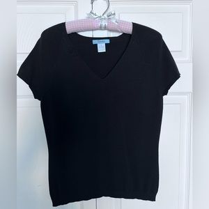 Espresso Black Short Sleeve V-Neck Sweater-Size S